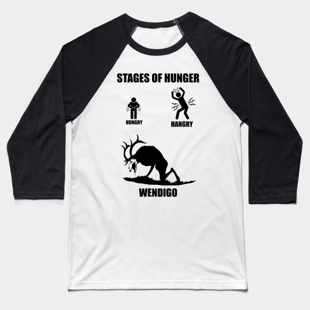 Stages Of Hunger Dark Baseball T-Shirt by Bring On The Weird